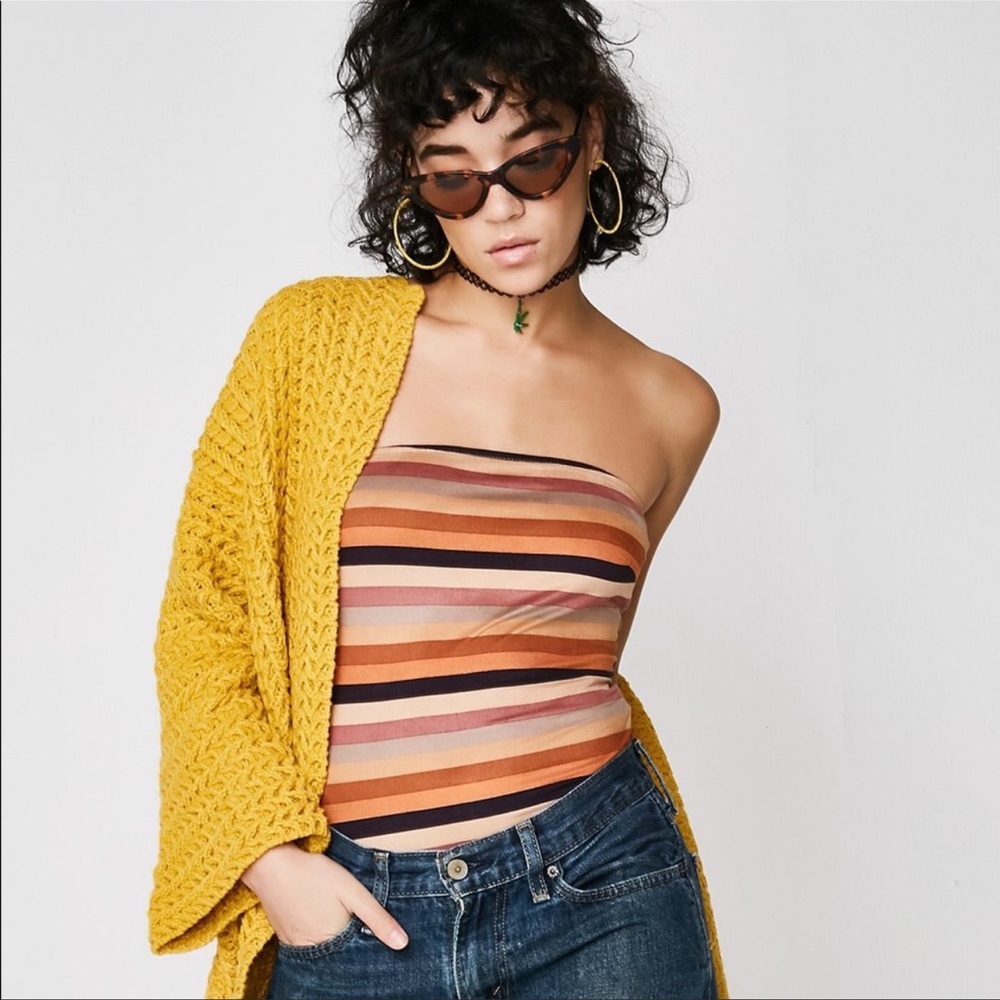 Wild Honey - Faux Suede Striped Bodysuit